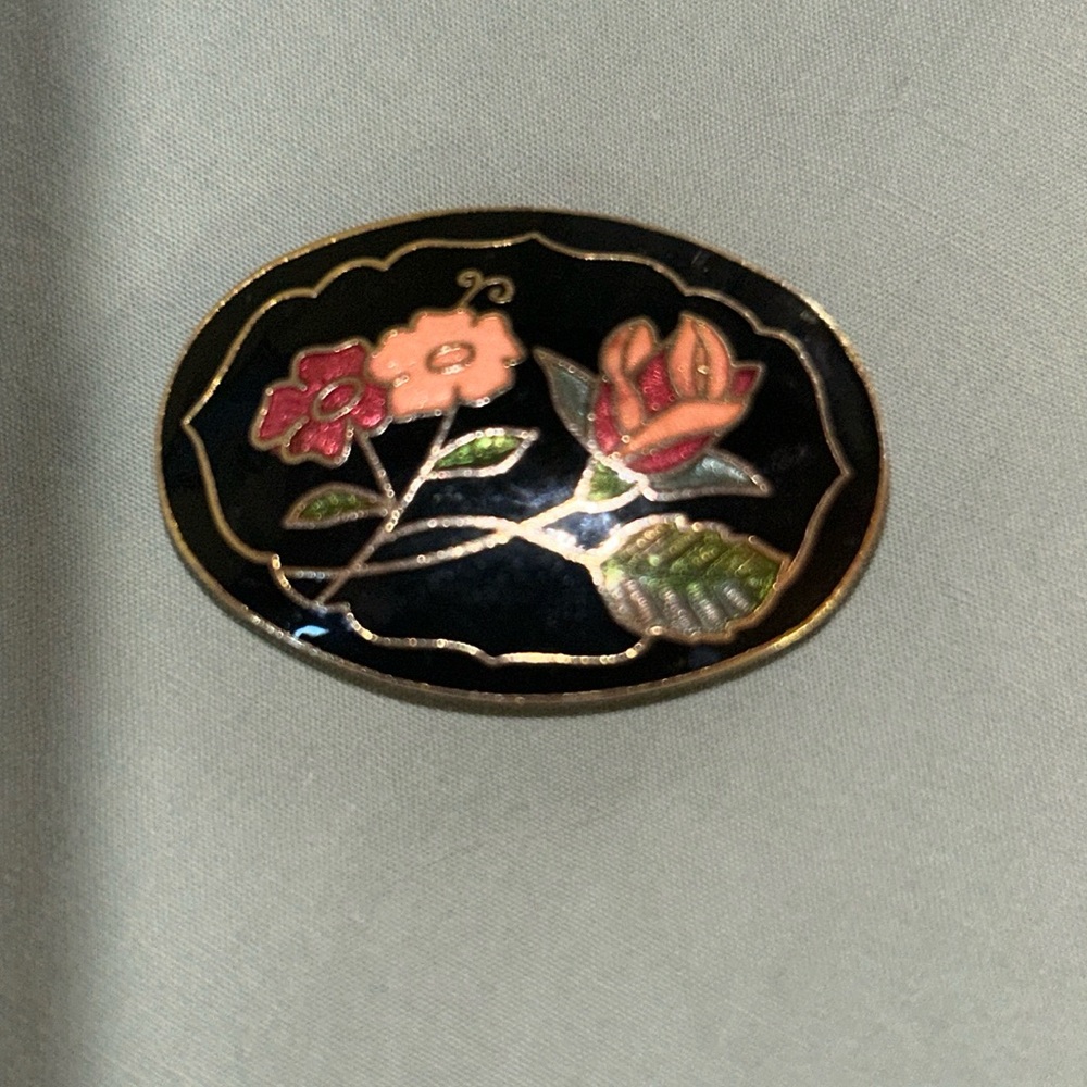Scarf clip, floral cloisonné vintage